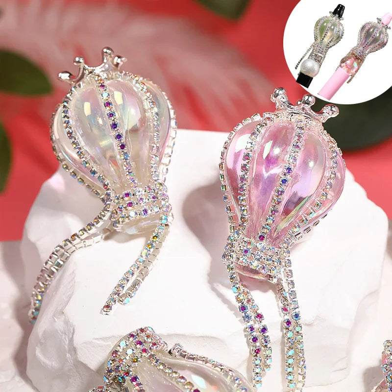 NEW 2PCS UV Plated Crown Hot Air Balloon Acrylic Beads DIY Pen Bead Phone Keychain Necklace Earring Bracelet Jewelry Accessories