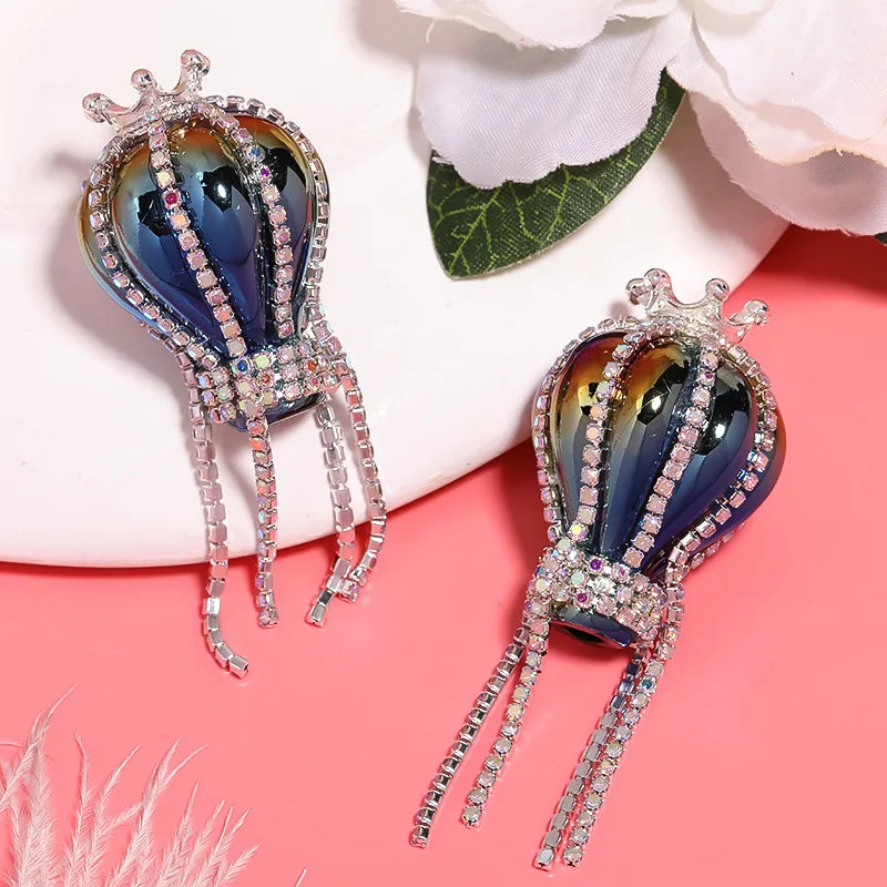 NEW 2PCS UV Plated Crown Hot Air Balloon Acrylic Beads DIY Pen Bead Phone Keychain Necklace Earring Bracelet Jewelry Accessories