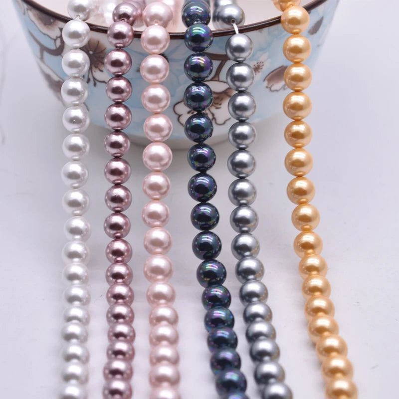 Natural Shell Painted Colors 8mm 50pcs/lot White Round Loose Beads For Jewelry Findings Bracelet Necklace Craft DIY Shell pearl