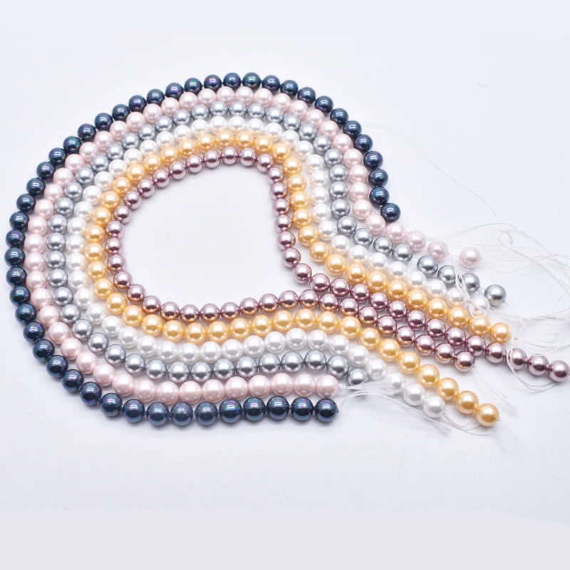 Natural Shell Painted Colors 8mm 50pcs/lot White Round Loose Beads For Jewelry Findings Bracelet Necklace Craft DIY Shell pearl