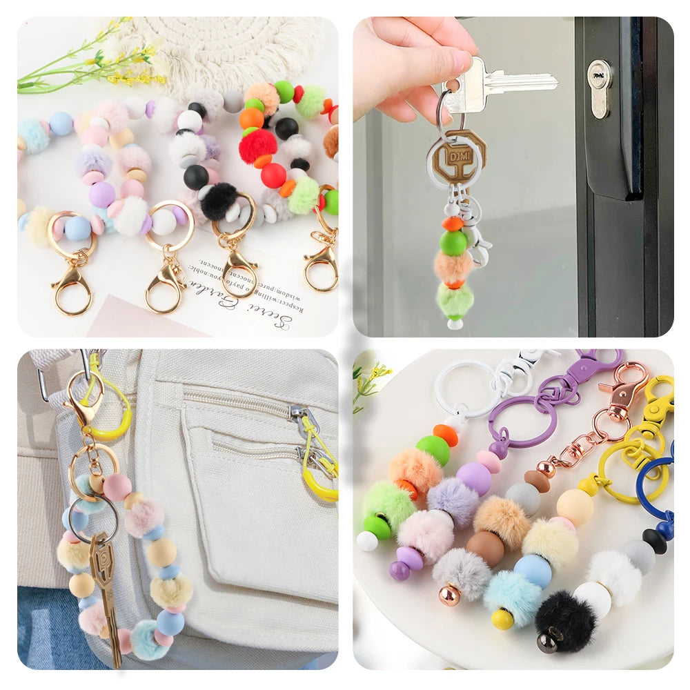 New 100pcs/Box Plush Fur Covered Ball Beads Round Lentil Beads Sets Bag For Jewelry Making DIY Pompom Pendant Necklace Earrings