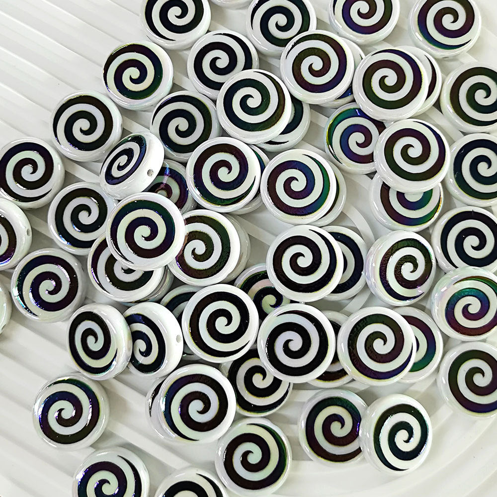 100Pcs acrylic color-plated double-sided printing whirlwind donut straight-hole beads, biscuit beads DIY mobile phone chain jewelry accessories