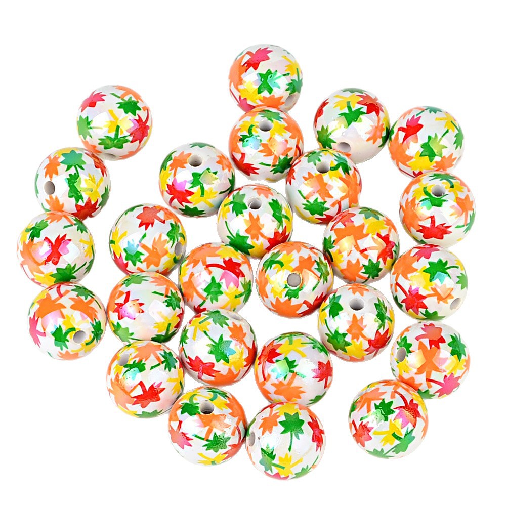 100Pcs UV color-plated 16mm color small maple leaf round beads DIY handmade beaded loose bead string pen mobile phone chain jewelry accessories
