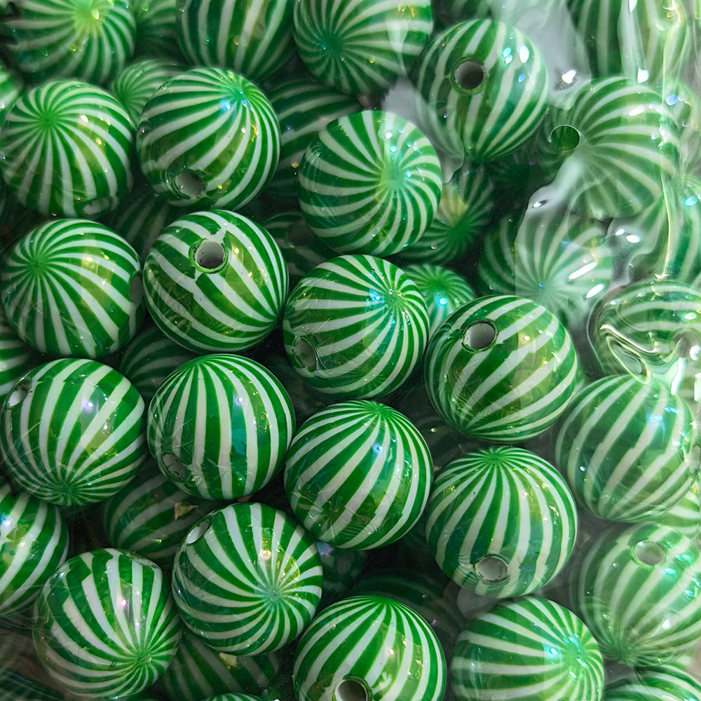 100Pcs 16mm Christmas acrylic printing striped spiral through hole beads DIY bead pen mobile phone chain accessories loose beads