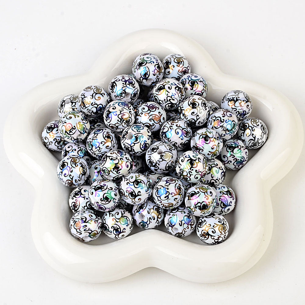 100Pcs solid color plating color printing roll grass pattern straight hole beading DIY mobile phone rope beading pen keychain pendant accessories