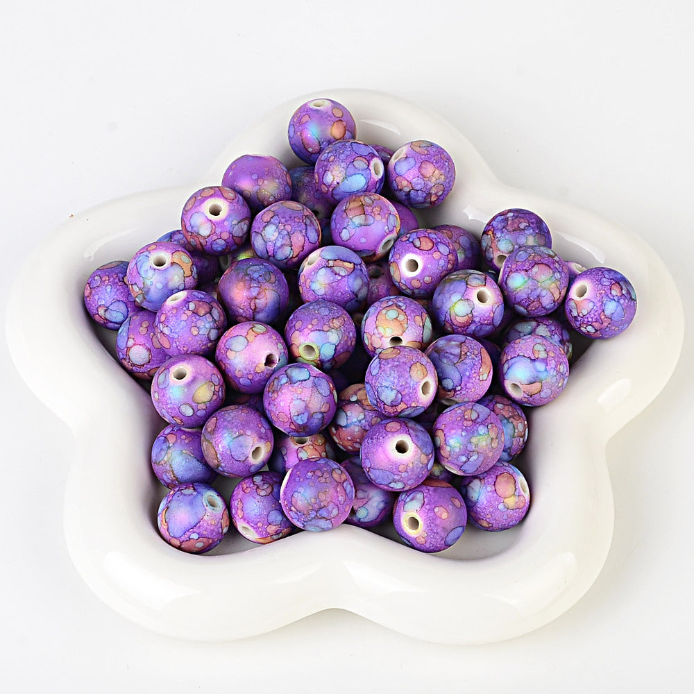100Pcs acrylic feel gradual change color imitation ceramic flower beads straight hole pattern round beads beaded DIY bracelet necklace jewelry