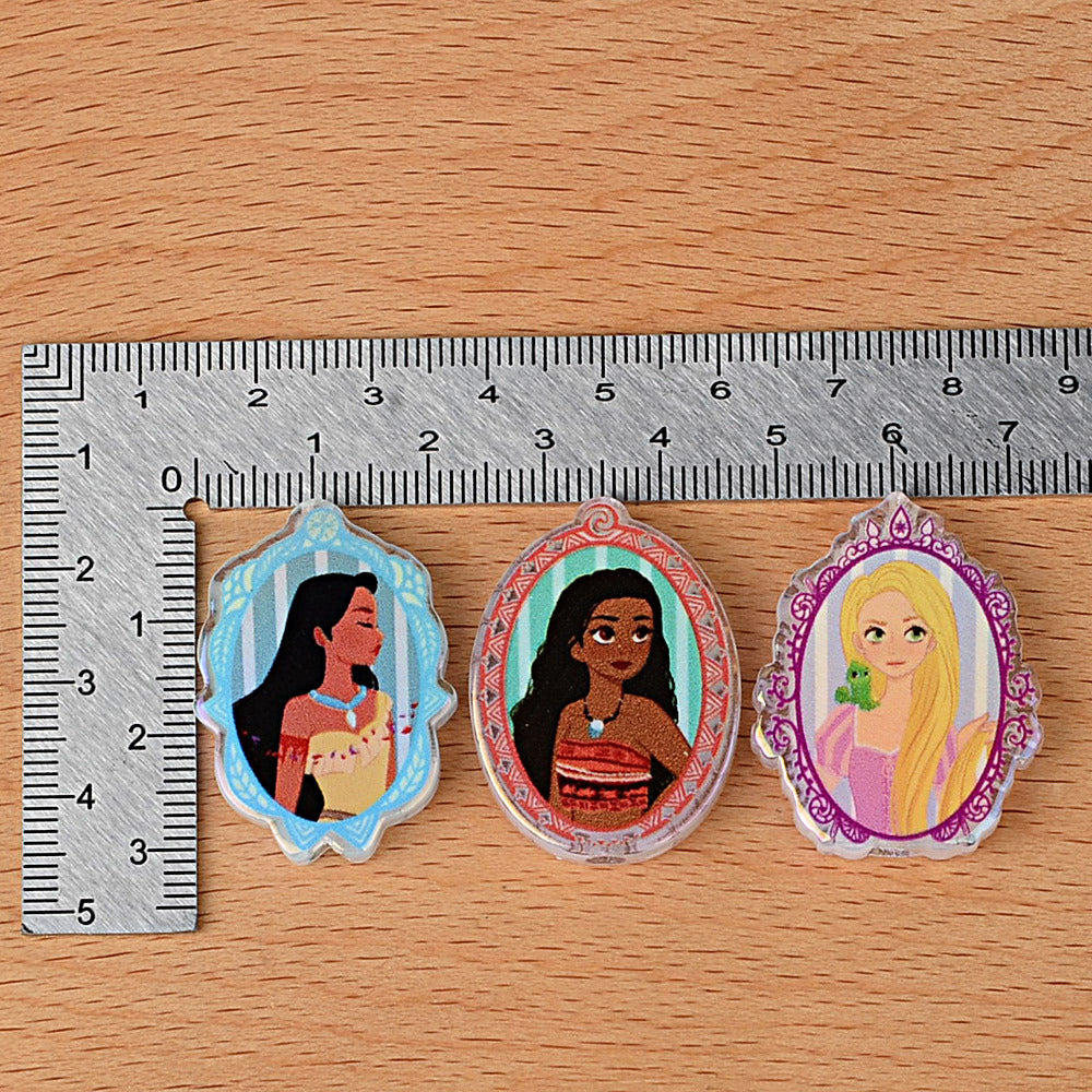100Pcs retro photo frame shape through hole acrylic piece beads fairy tale girl pattern beaded jewelry accessories wholesale in bulk