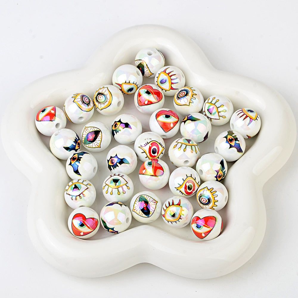 100Pcs 16mm Halloween Personalized Plated UV Colorful Horror Eyeball Beads DIY Handmade Beaded Loose Ball Pen Mobile Phone Chain Accessories