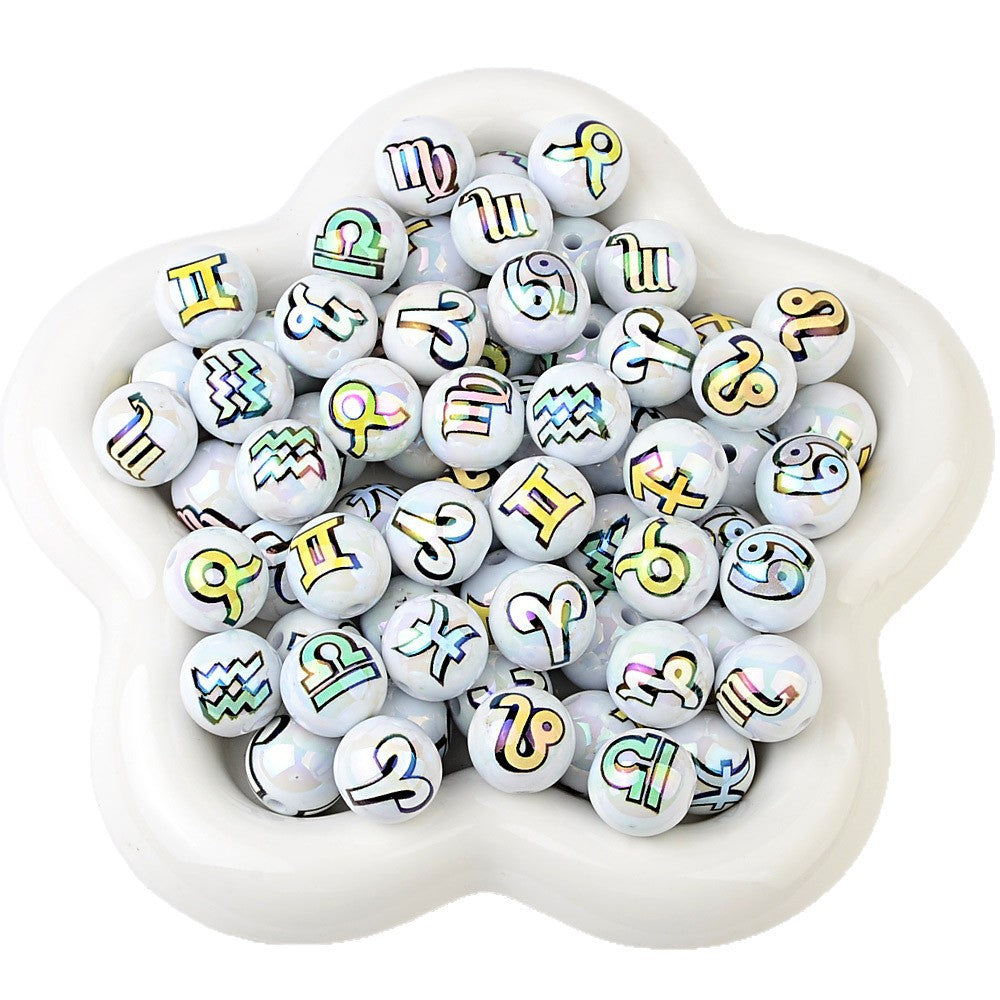 100Pcs acrylic printing twelve constellation symbols through hole round beads DIY mobile phone chain bag chain bead pen jewelry accessories