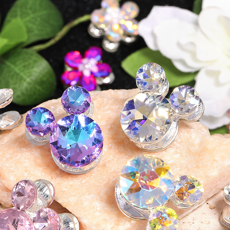 10pcs diy alloy accessories rhinestone Mickey head five petal flower through hole beads can be strung pen mobile phone chain beading accessories