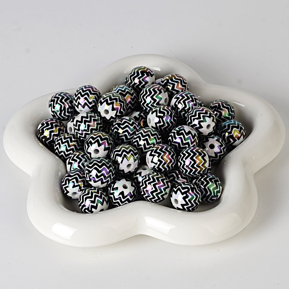 100Pcs 16mm acrylic UV plated color wavy pattern printing string beads DIY handmade bead pen mobile phone chain jewelry accessories