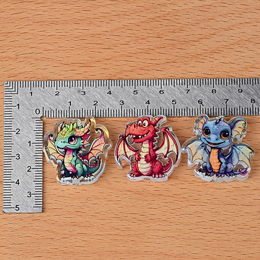 100Pcs UV color-plated double-sided printing color dinosaur acrylic sheet beads DIY bead pen bag accessories