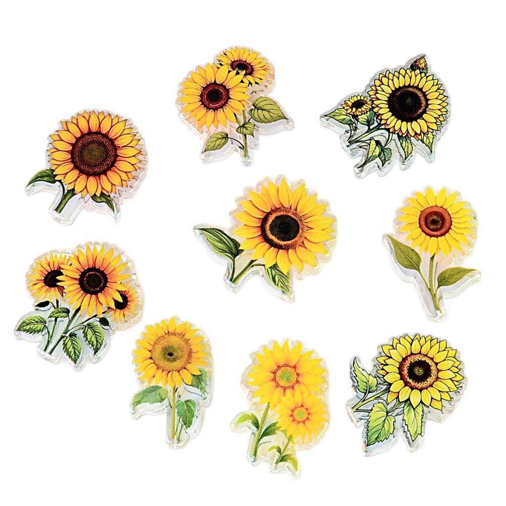 100Pcs sunflower acrylic sheet beads handmade DIY beaded accessories, sunflower transparent printing patch jewelry material