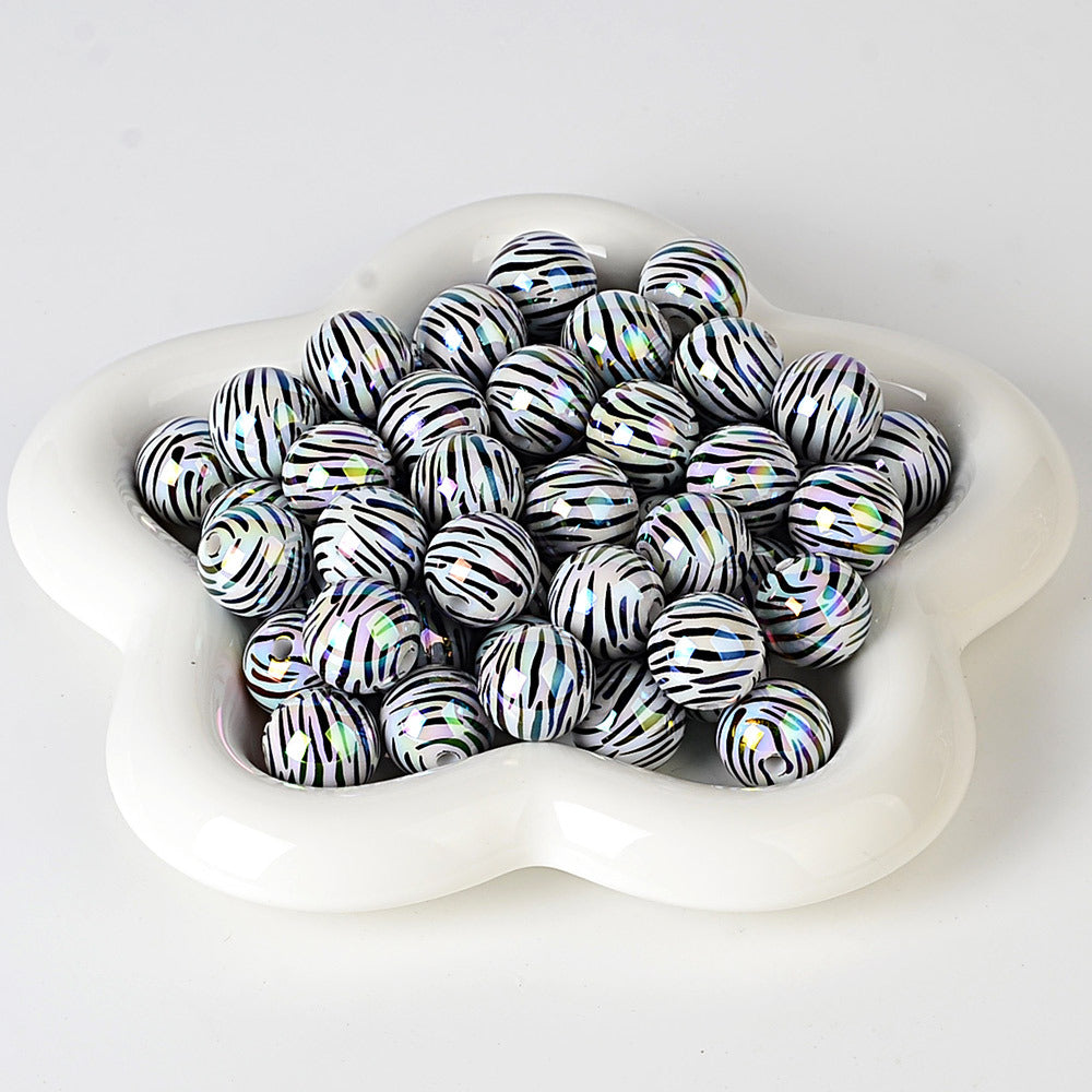 100Pcs 16mm acrylic zebra pattern straight hole round beads DIY handmade string loose beads mobile phone chain pen necklace jewelry accessories