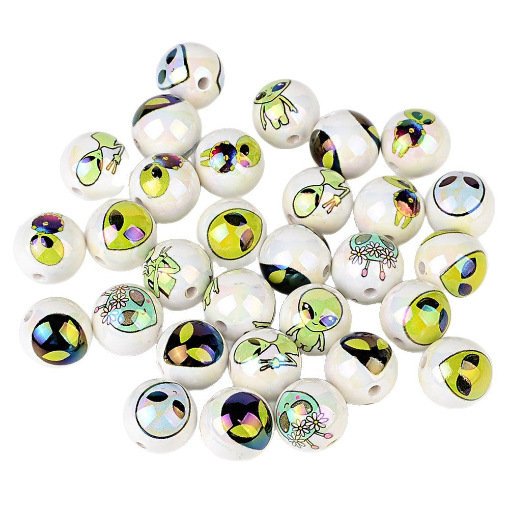 100Pcs acrylic solid color printing alien 16mm vertical hole DIY Douyin live broadcast mobile phone rope keychain pen accessories