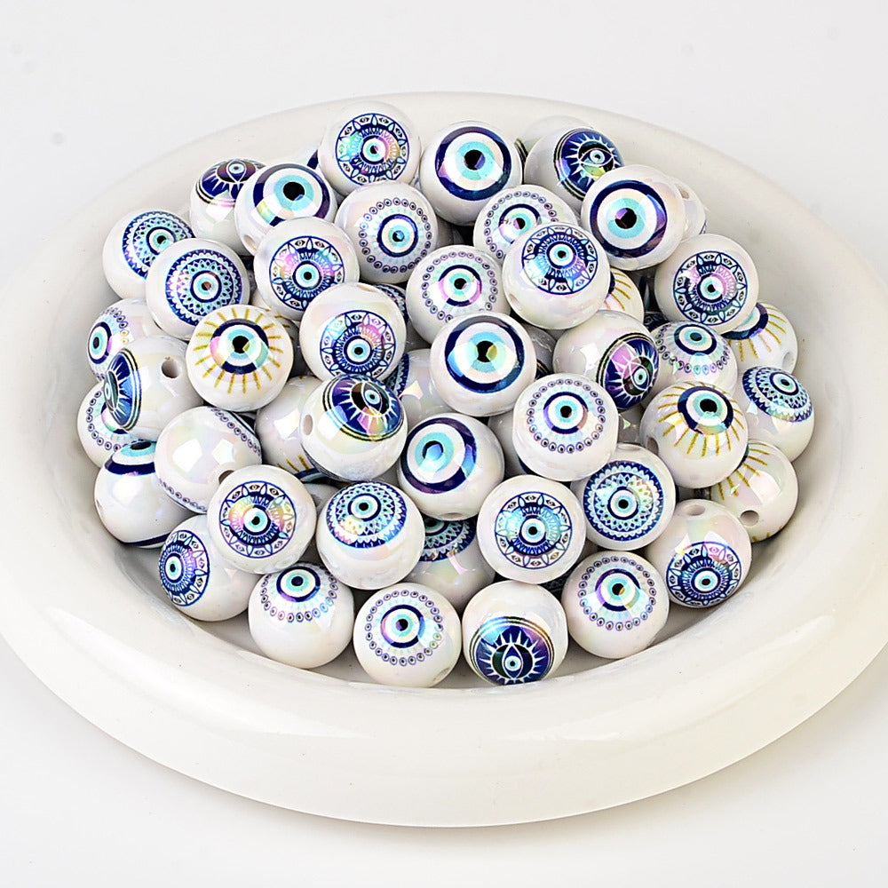 100Pcs Turkish devil's eye + Hamsa hand straight hole round beads DIY mobile phone chain keychain jewelry accessories loose beads