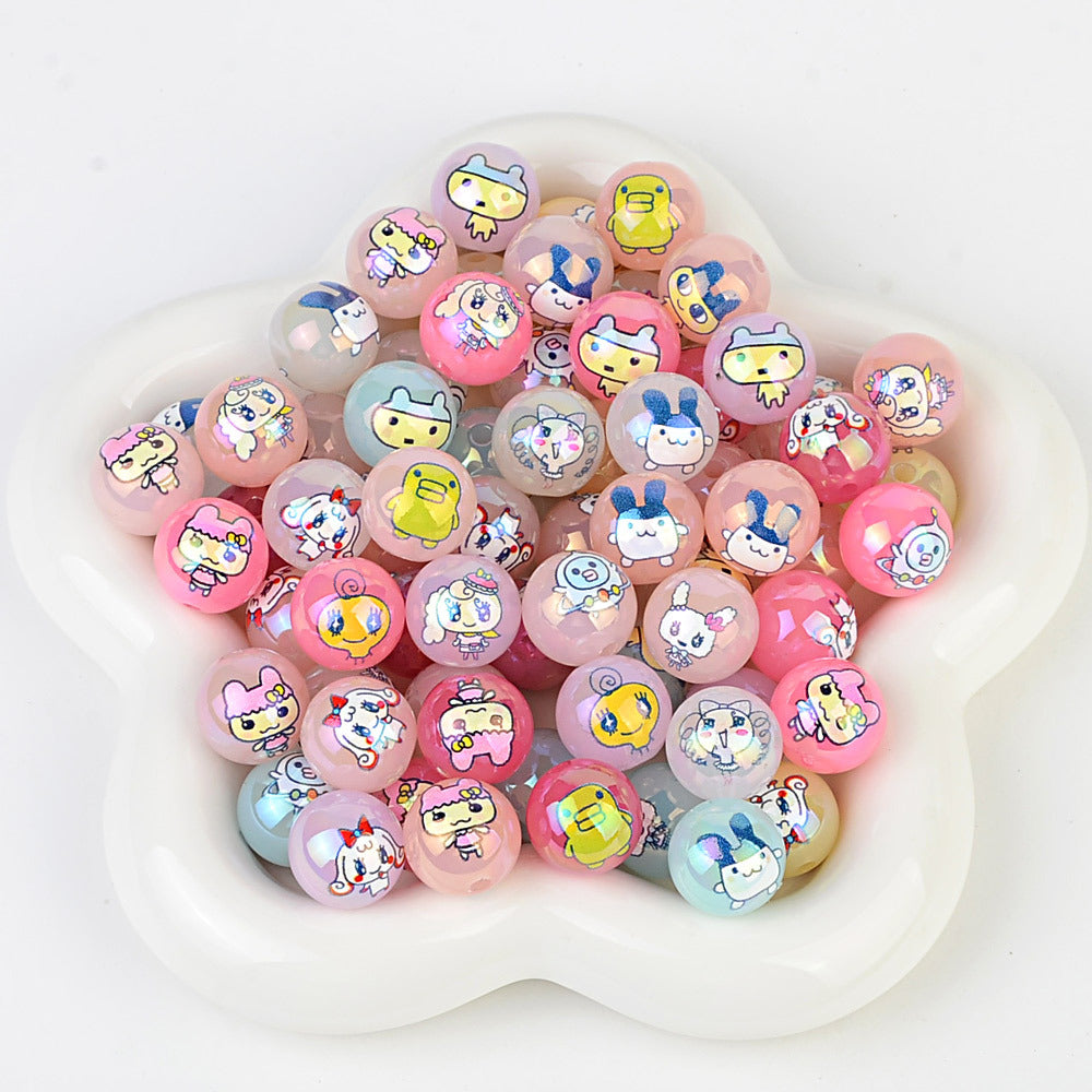 100Pcs UV plated color printing Tuoma gezi round cake beads loose beads DIY bead pen mobile phone chain keychain accessories