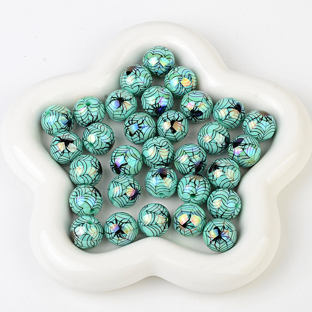 100Pcs 16mm acrylic plated Halloween theme spider straight hole round beads DIY mobile phone chain keychain accessories