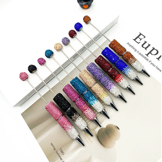 DIY rhinestone Beadable Ballpoint Pen hand paste drill multi-color gradual change drill bead ballpoint pen cap with drill gift pen
