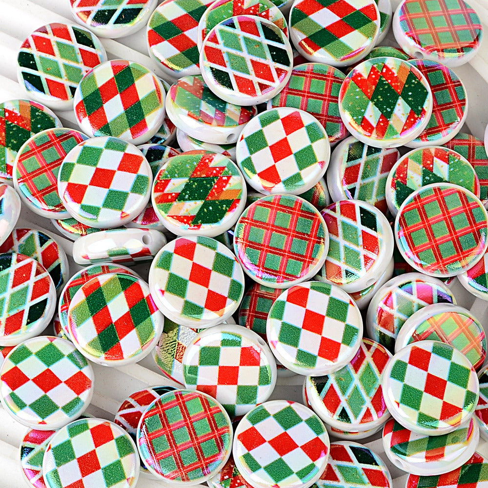 100Pcs Christmas red and green spiral windmill candy acrylic disc beads DIY handmade beaded jewelry accessories wholesale