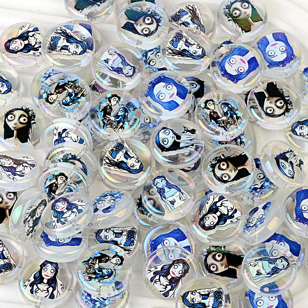 100Pcs Printed Halloween Theme Emily Victor Character Straight Hole Beads DIY Handmade Necklace Bead Pen Accessories