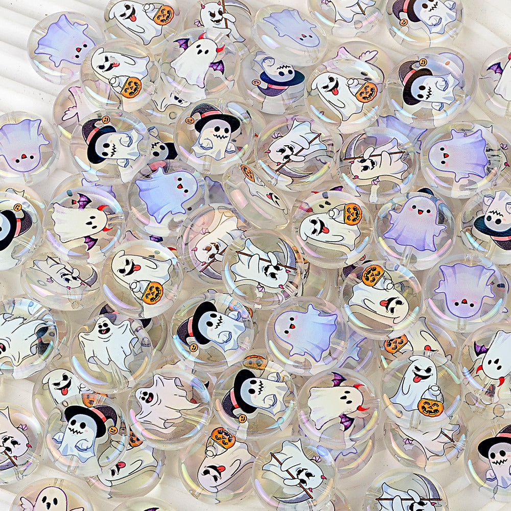 100Pcs UV plated Halloween element mixed ghost round cake beaded DIY beaded pen mobile phone keychain accessories