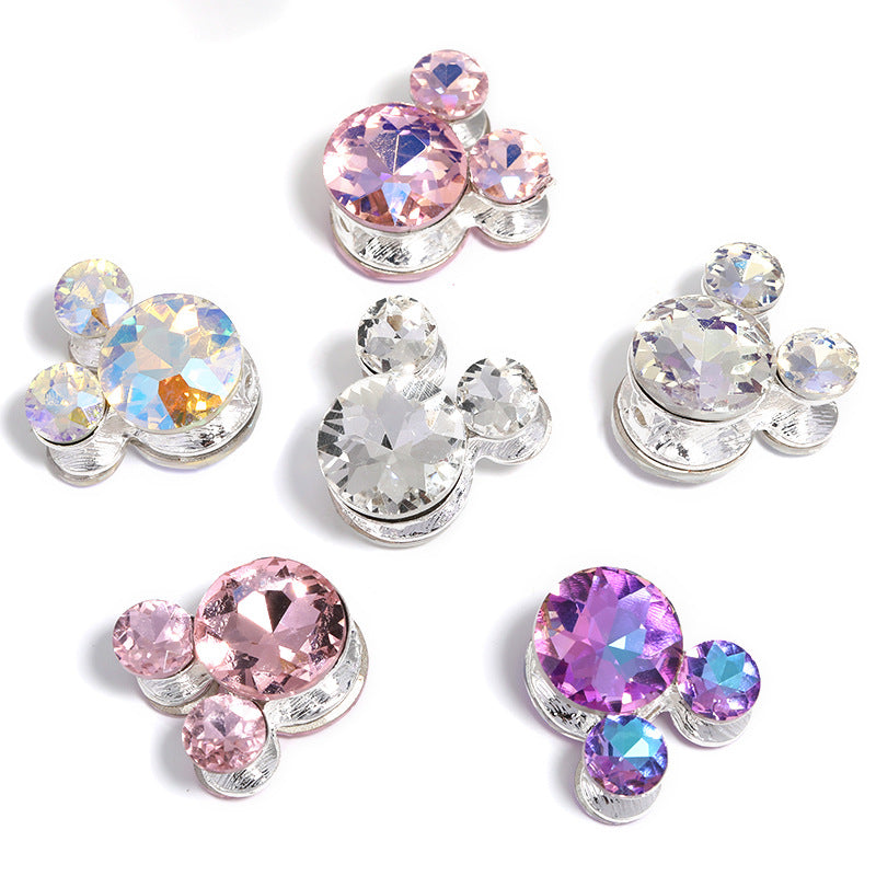 10pcs diy alloy accessories rhinestone Mickey head five petal flower through hole beads can be strung pen mobile phone chain beading accessories