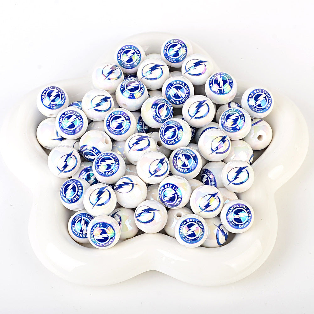 100Pcs US 32 NHL Ice Hockey Teams Printed Beads Beaded DIY Keys Mobile Phone Chain Handmade Jewelry Accessories Spot