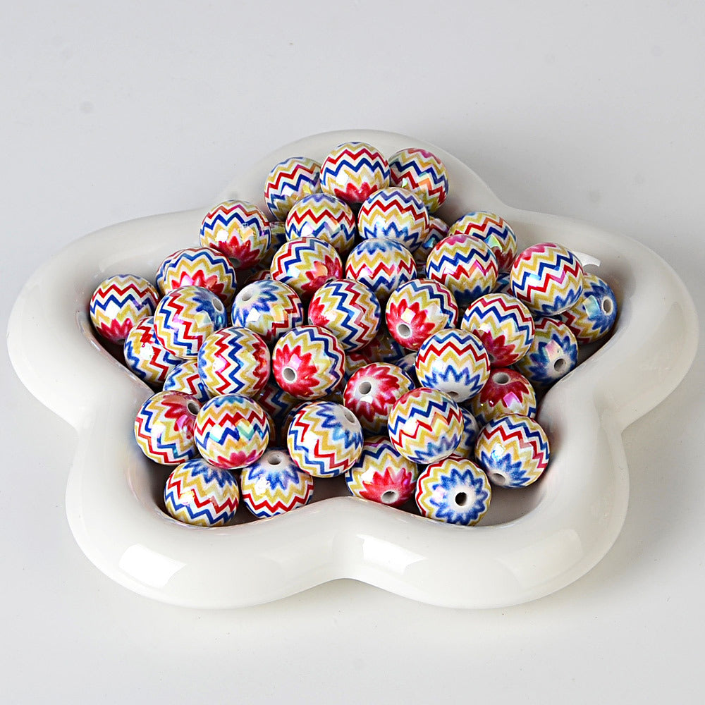 100Pcs 16mm acrylic rainbow wavy print round beads DIY bead pen mobile phone chain keychain car hanging accessories