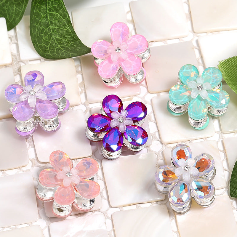10pcs diy alloy accessories rhinestone Mickey head five petal flower through hole beads can be strung pen mobile phone chain beading accessories