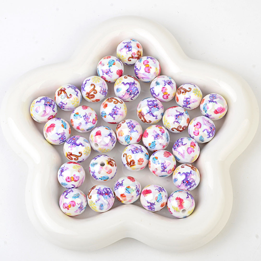 100Pcs acrylic solid color printing marine life starfish clownfish DIY mobile phone rope keychain pen jewelry accessories