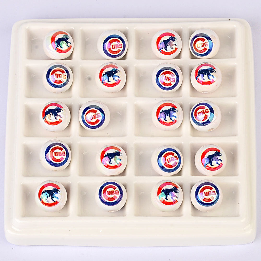 100Pcs acrylic printing MLB baseball round beads 16MM loose beads DIY bead pen car hanging accessories