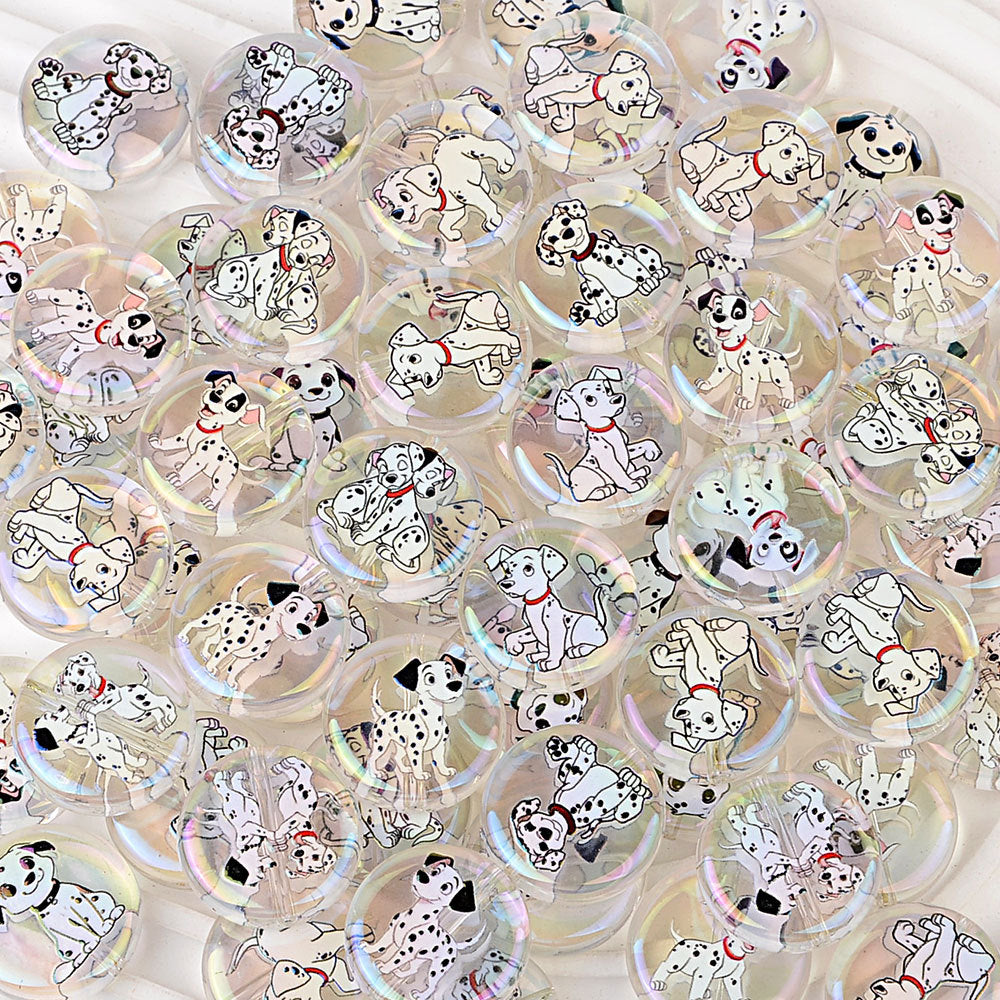 100Pcs Acrylic 101 Loyal Dog Spotted Dog Pattern Printed Beads DIY Handmade Beaded Loose Beads Mobile Phone Chain Jewelry Accessories