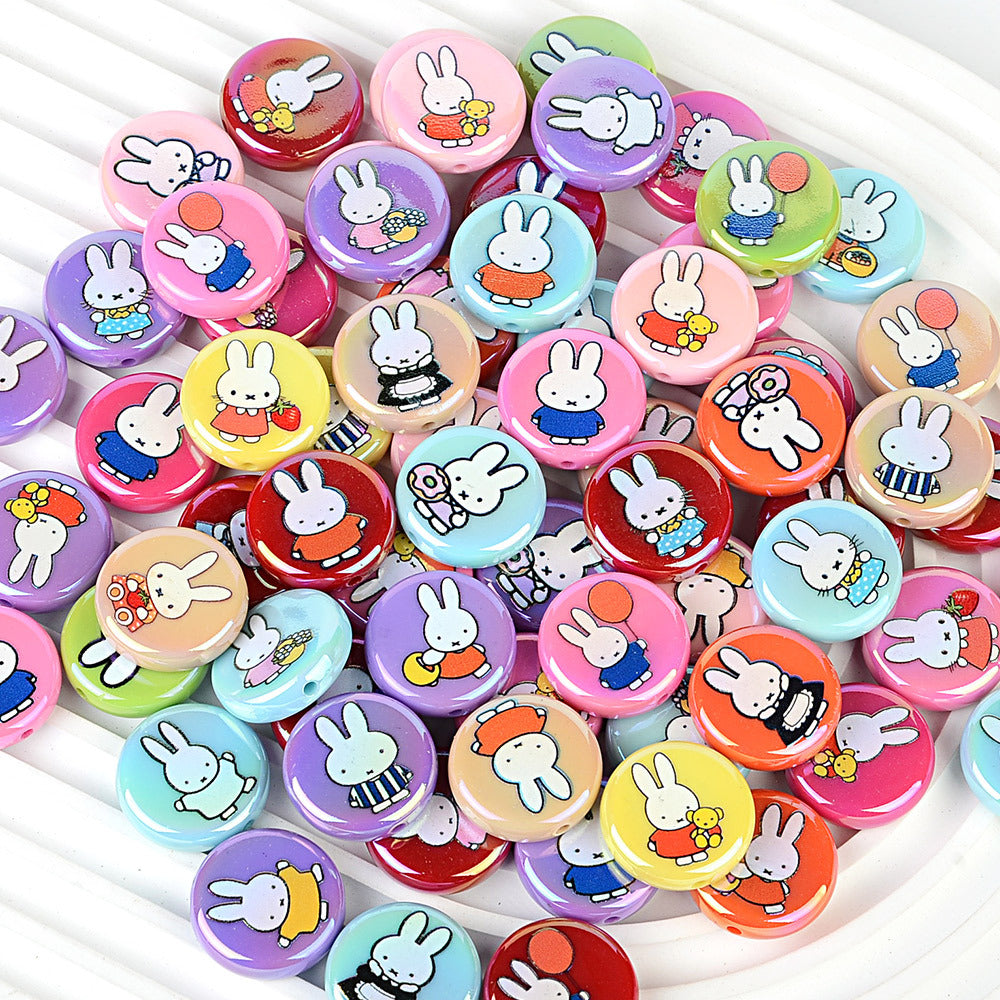 24Mm acrylic disc Miffy rabbit pattern printed round cake bead pen mobile phone chain bag hanging DIY jewelry accessories