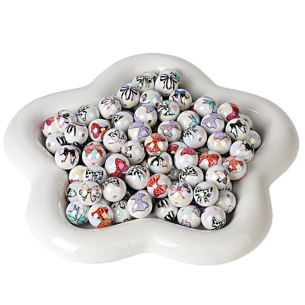 100Pcs 16mm acrylic solid color printing bow straight hole round bead DIY bead pen mobile phone chain jewelry accessories loose beads