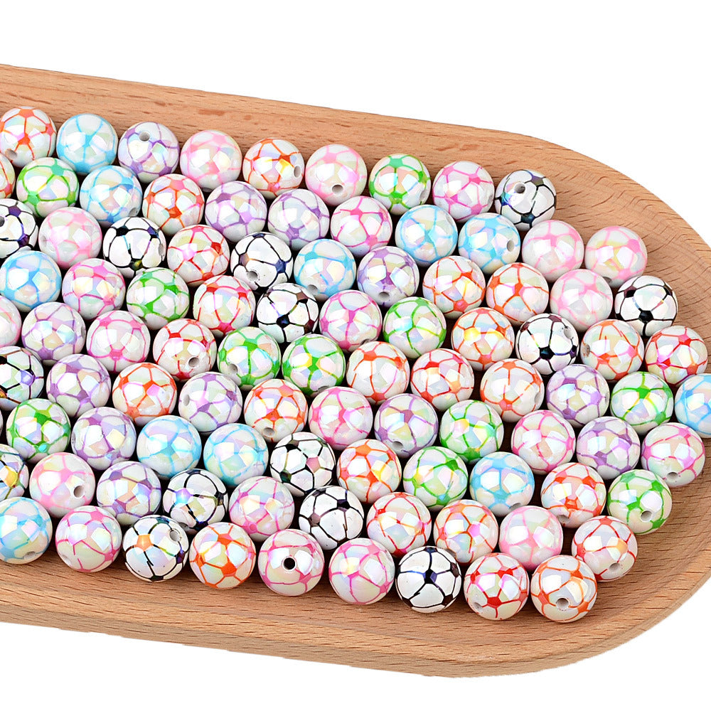 100Pcs 16MM color-plated printed football straight-hole beads DIY jewelry mobile phone chain beaded keychain bag chain accessories