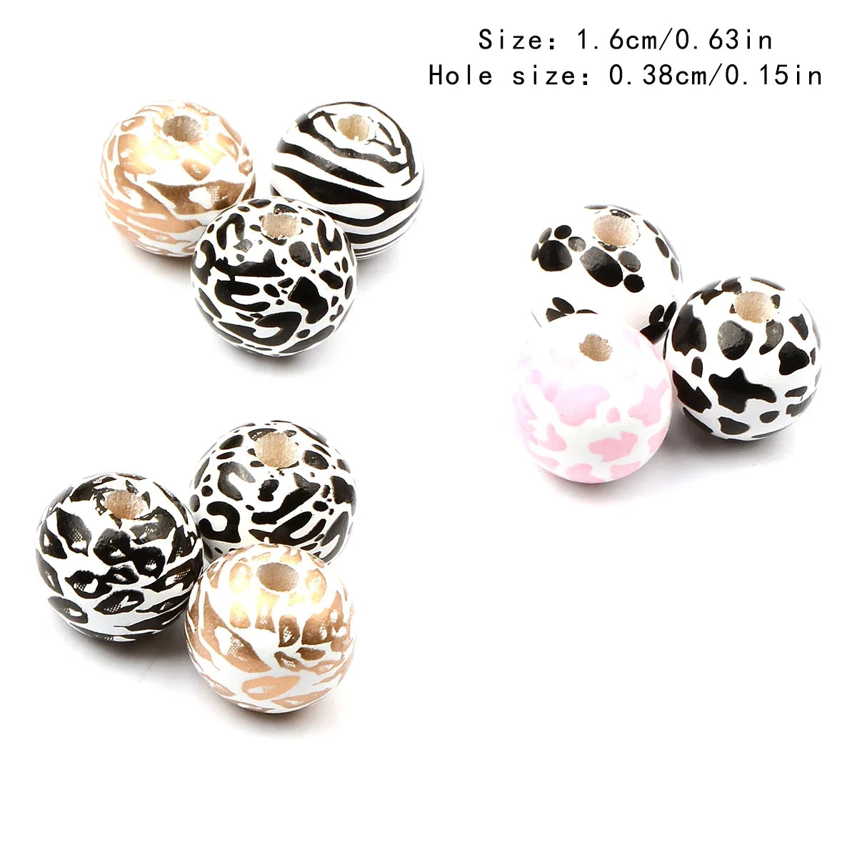 15pcs Hand painted various animal stripes wood beads Charm Large Hole Bead for Gift DIY Necklace Bracelet Jewelry Accessories