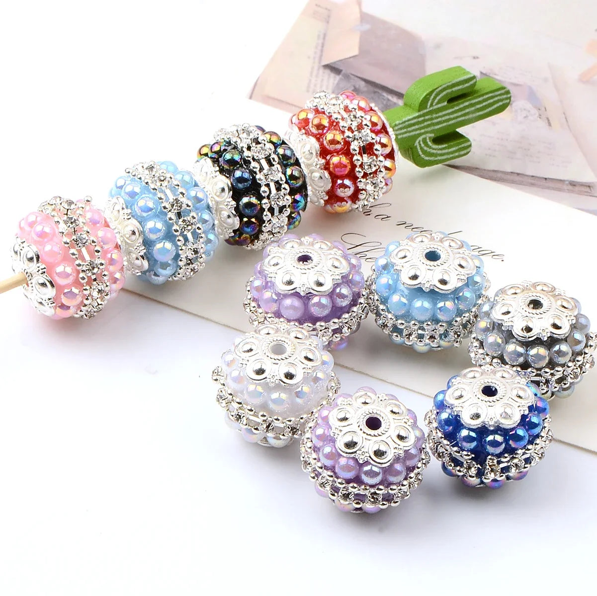 5pcs Colored flower tray round acrylic bead with synthetic Drilled Bead For Jewelry Making DIY Handicrafts Necklace Accessories