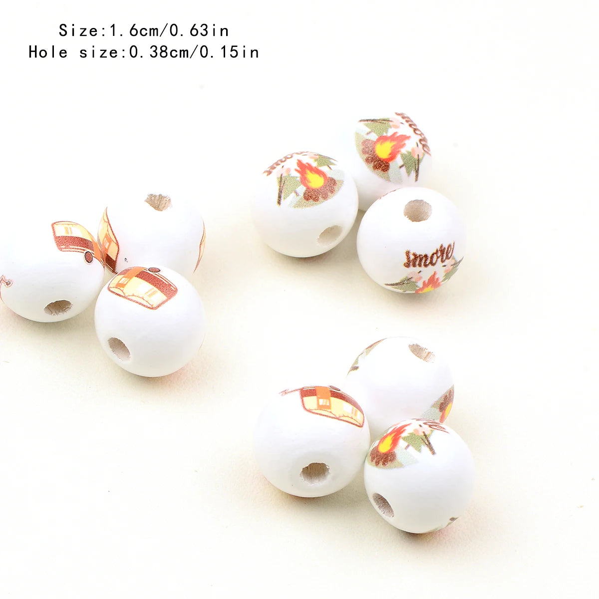 15pcs camping style Hand-painted colorful wood bead Charm Large Hole Bead for Gift DIY Necklace Bracelet Jewelry Accessories