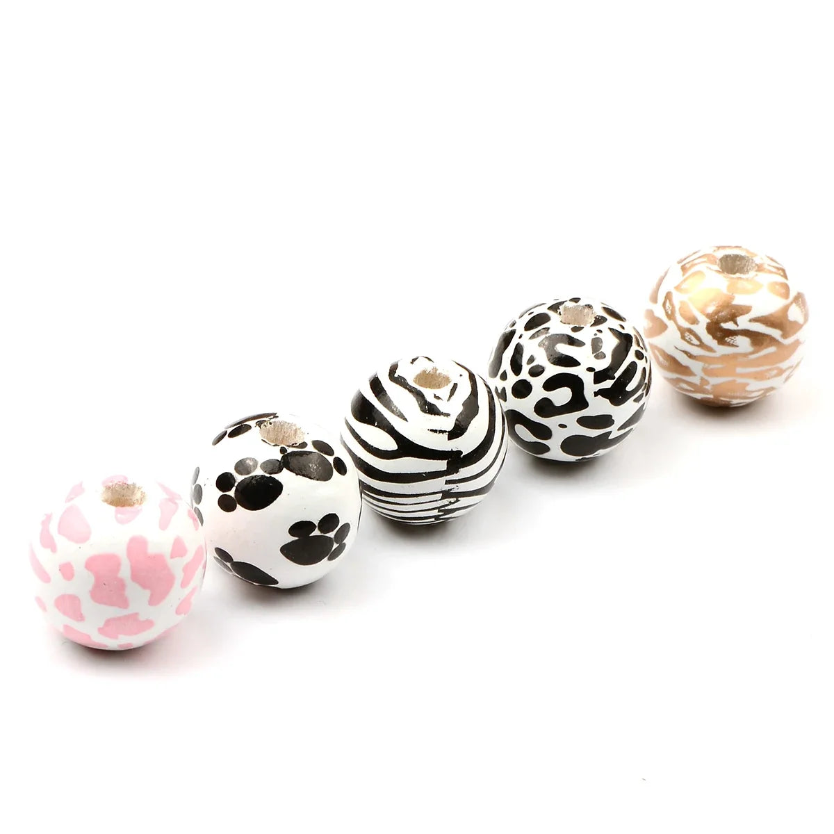 15pcs Hand painted various animal stripes wood beads Charm Large Hole Bead for Gift DIY Necklace Bracelet Jewelry Accessories
