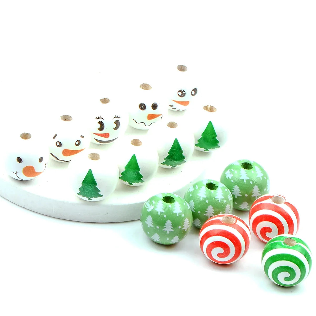 15pcs Beautiful Colorful Christmas snowman wooden bead, Fashion Large Hole Bead, for Gift Make DIY Necklace Bracelet Accessories