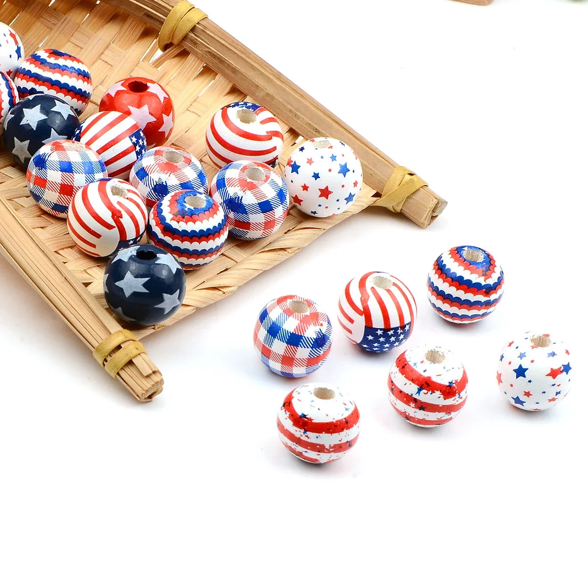 15pcs Exquisite Independence Day pattern style wooden bead Fashion Large Hole Bead for Jewelry DIY Necklace Bracelet Accessory