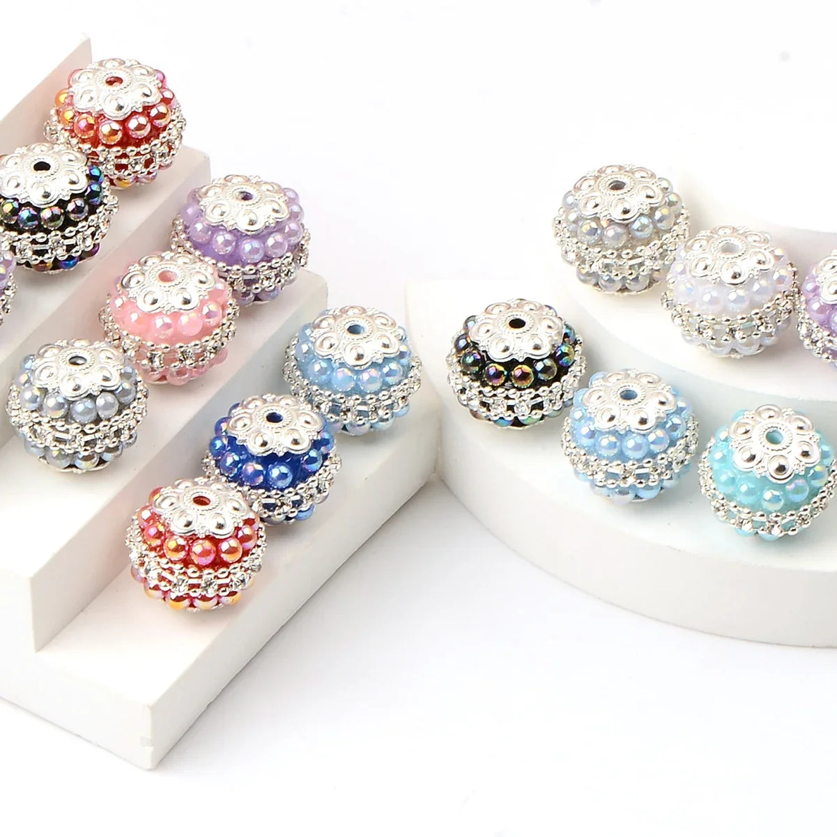 5pcs Colored flower tray round acrylic bead with synthetic Drilled Bead For Jewelry Making DIY Handicrafts Necklace Accessories