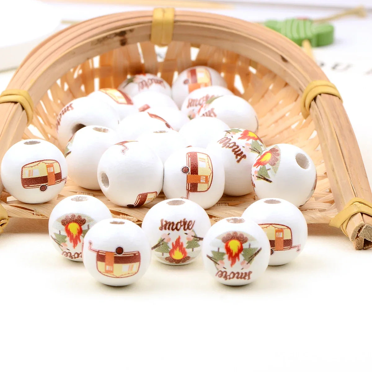 15pcs camping style Hand-painted colorful wood bead Charm Large Hole Bead for Gift DIY Necklace Bracelet Jewelry Accessories