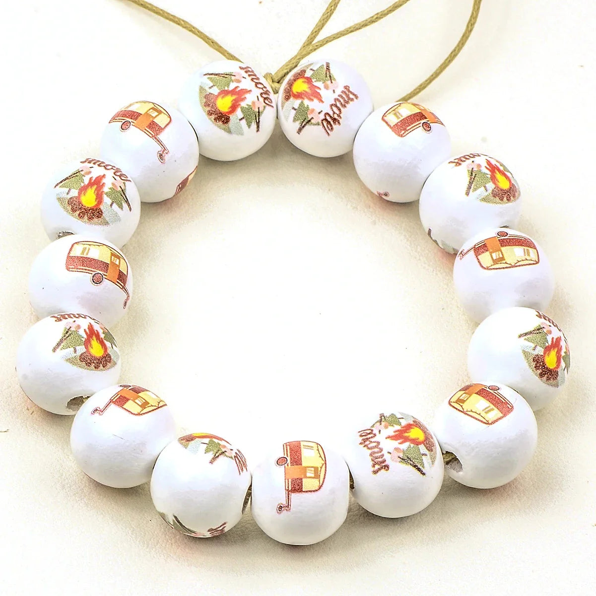 15pcs camping style Hand-painted colorful wood bead Charm Large Hole Bead for Gift DIY Necklace Bracelet Jewelry Accessories