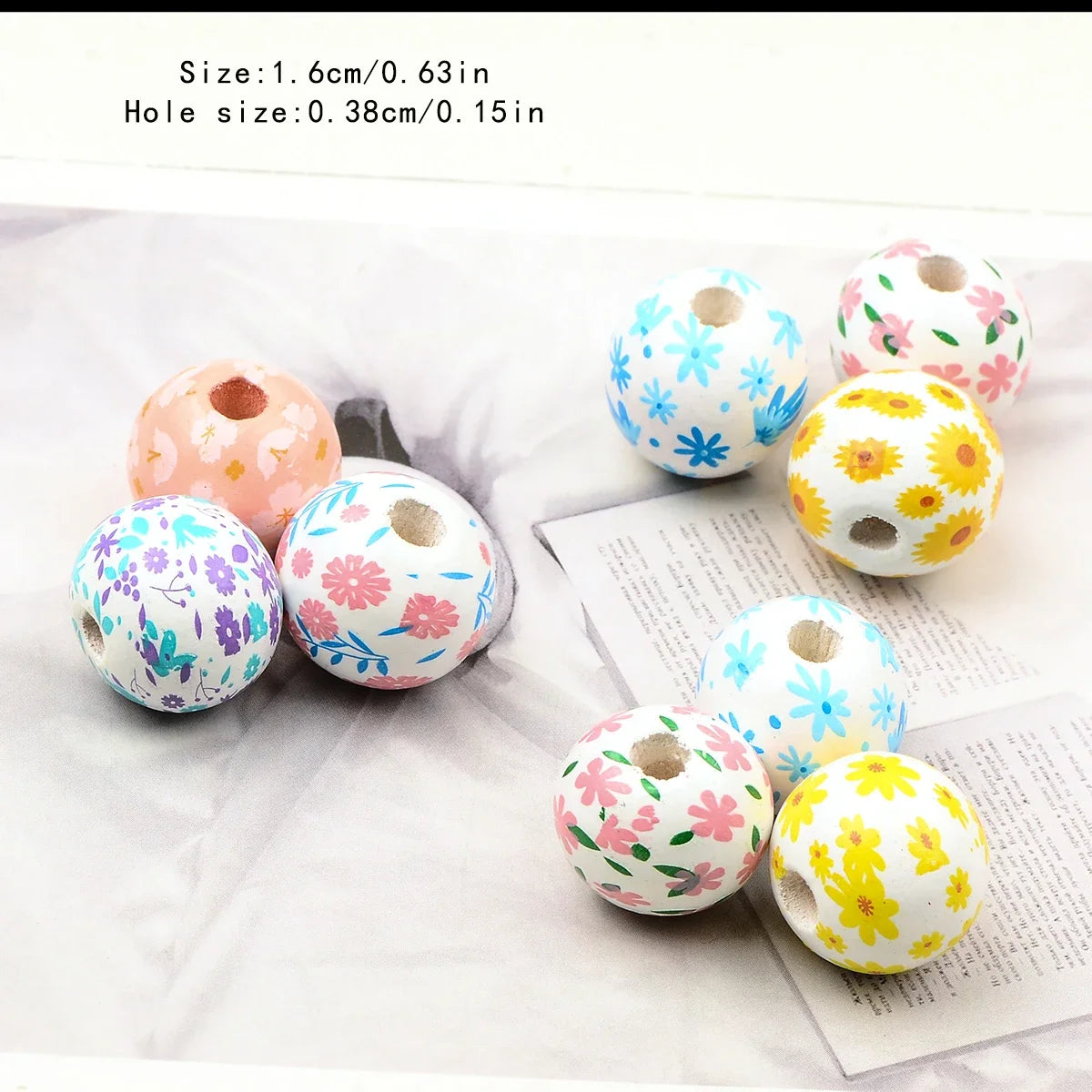 15pcs Beautiful wooden bead with various flower pattern Charm Large Hole Bead for Gift DIY Necklace Bracelet Jewelry Accessories