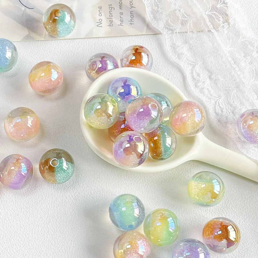 Handmade 100Pcs 16*16MM DIY Beads/Round Shape/Aurora Effect Beads/Glitter Powder/Jewelry Findings & Components #18825