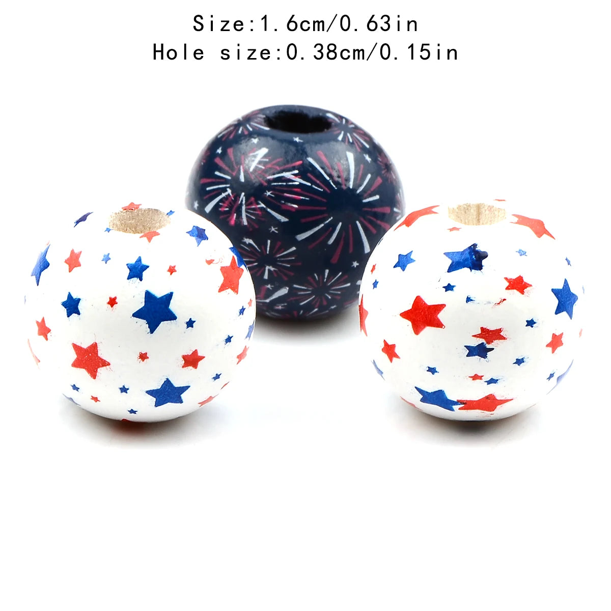 15pcs Exquisite Independence Day pattern style wooden bead Fashion Large Hole Bead for Jewelry DIY Necklace Bracelet Accessory
