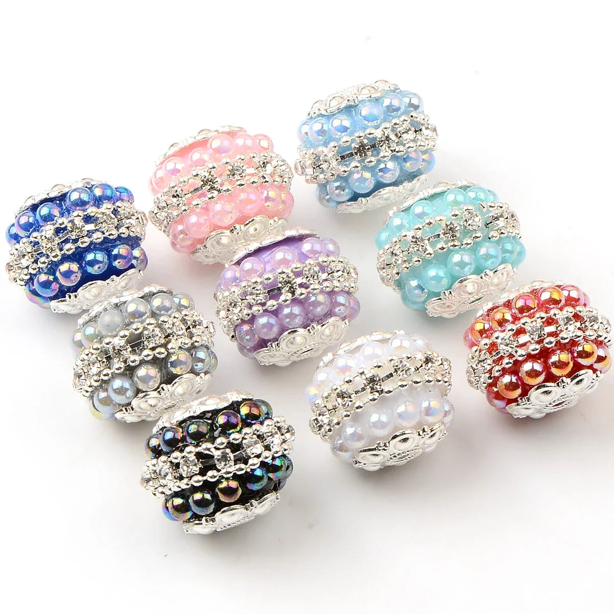 5pcs Colored flower tray round acrylic bead with synthetic Drilled Bead For Jewelry Making DIY Handicrafts Necklace Accessories