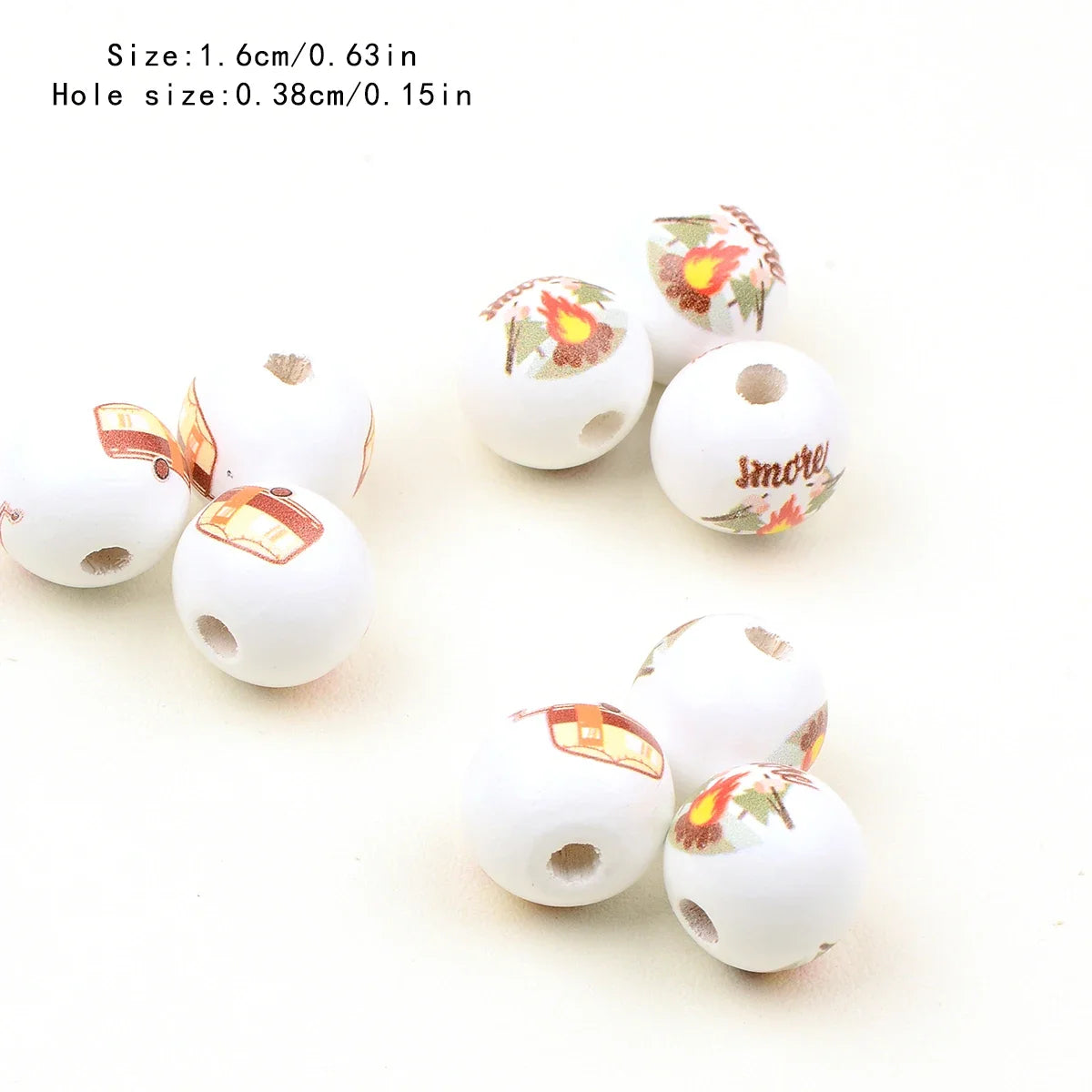 15pcs camping style Hand-painted colorful wood bead Charm Large Hole Bead for Gift DIY Necklace Bracelet Jewelry Accessories